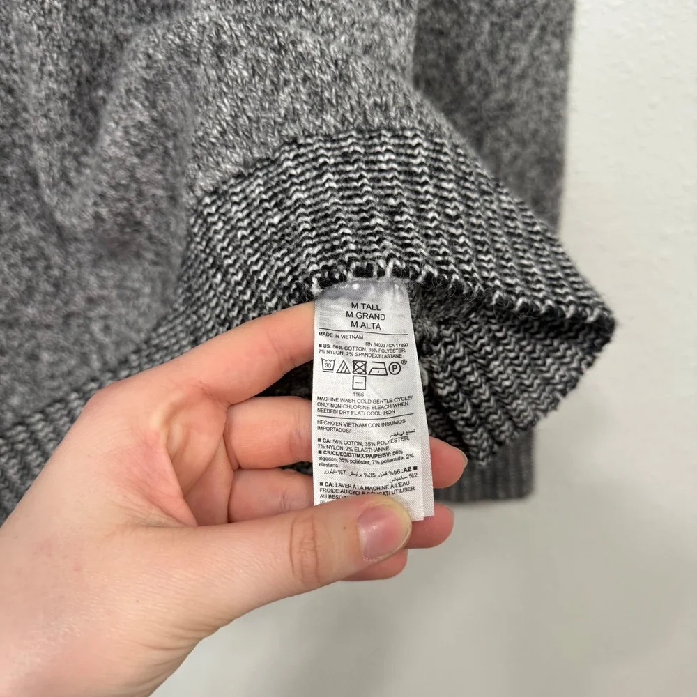 Old Navy Womens Fair Isle Mock‎ Neck Sweater Gray Black White M Tall 1166